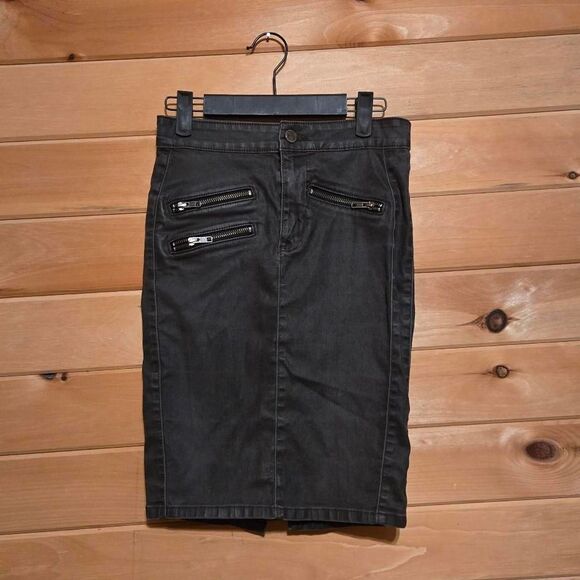 Women's Y2K Guess Black Zipper Bodycon Tight Midi Skirt - Picture 1 of 7